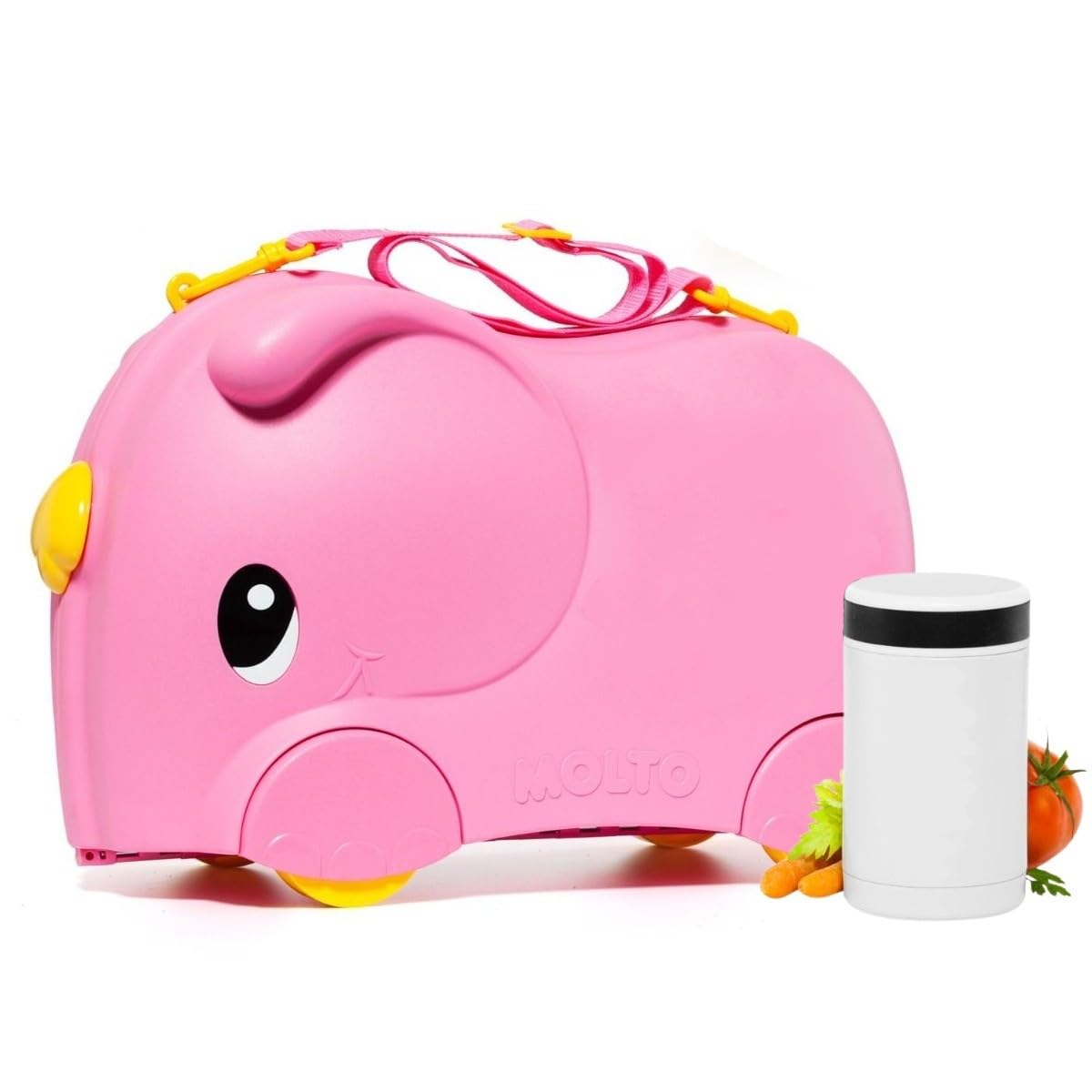 Valigia Smiler Rosa + Thermo 500 ml | Bagaglio da Viaggio Giocattolo Educativo