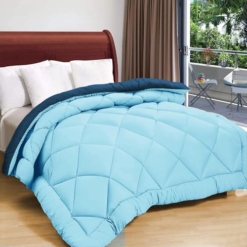 Image of Dream Living Microfibre All Season /AC /Summer Solid Reversible Single Bed Comforter Blanket (Aqua-Blue Single, Single-152X220)