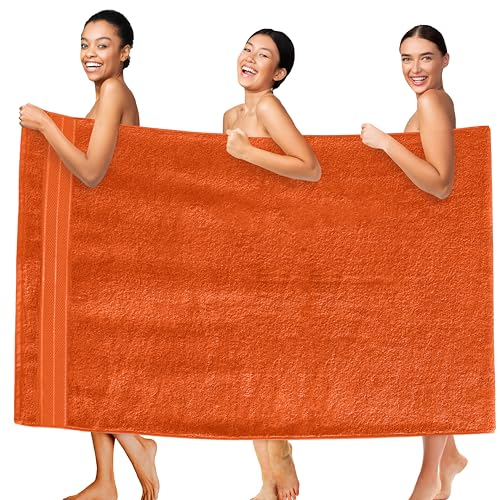 Image of Elegant Comfort Three Line Popcorn Extra Large Luxury Bath Towel - 40 inch x 80 inch inch,Premium Hotel Spa Quality 1 Piece Oversized Bath Sheet 100% Turkish Cotton Super Soft Highly Absorbent, Vibrant Orange