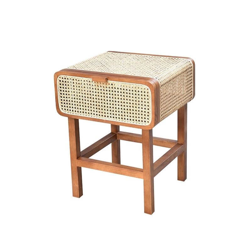 MIROOOO Mesita de Noche Mesita de Noche de ratán Estilo Retro WABI-sabi, Mueble Auxiliar for el hogar, mesita de Noche, Mueble de Almacenamiento Mesas Auxiliares Mesita de Noche para Dormitorio(A)