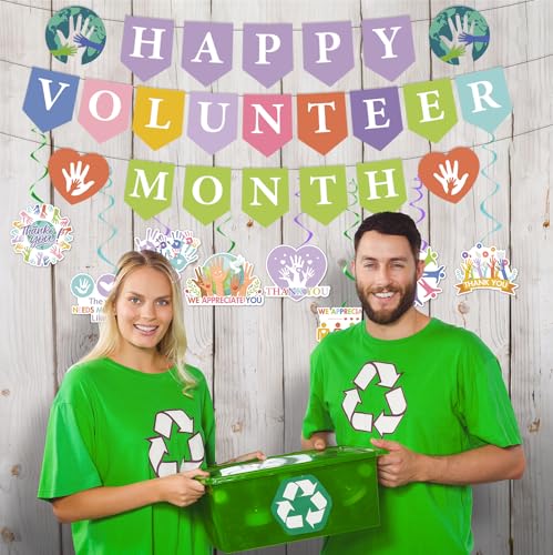 Image of Volunteer Appreciation Decorations - 11PCS Happy Volunteer Month Party Banners Hanging Swirls Decor, Volunteers Month Appreciation Support Thank You Party Supplies Decoration