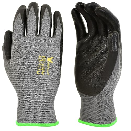 G & F Products – 6 PAIRS Men’s Working Gloves with Micro Foam Coating – Garden Gloves Texture Grip Work Glove For general purpose, construction, yard work, Medium, Black, Model Number: 1519M-6 Black