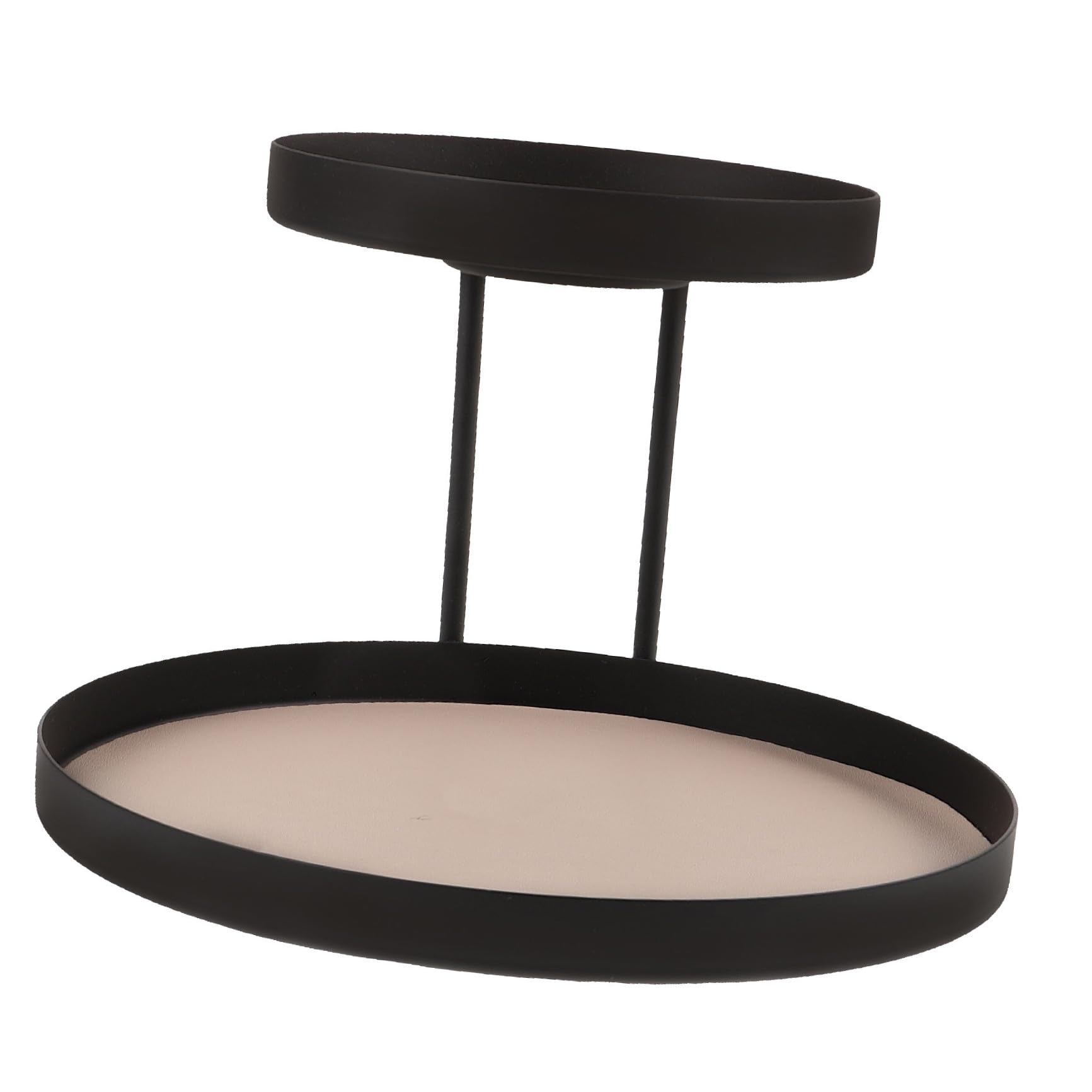 DOITOOL Bandeja Organizadora de Doble Capa para Tocador, Almacenamiento Multifunción en Hierro y Cuero Beige, Bandeja Redonda Compacta para Cosméticos y Artículos de Hogar