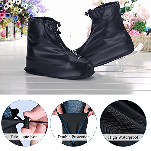Image of Rain Boot Waterproof Shoes Covers, Sand Control Non-Slip Shoe Cover Galoshes, PVC Rubber Sole Reusable Rain Snow Boots Overshoes for Cycling Outdoor Camping Fishing Garden (M, Black)