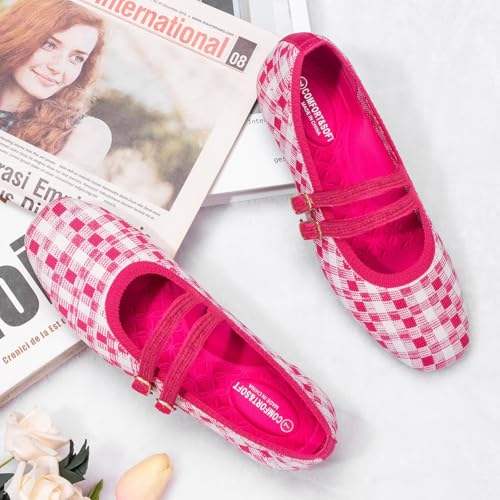 Image of Frank Mully Women's Flats Square Toe Mary Jane Shoes Ballet Flats with Strap Comfortable Slip On Knit Shoes Dressy Casual