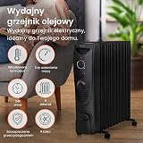 ProBreeze Olejowy Grzejnik Elektryczny, Przenośny Energooszczędny z Termostatem, 24h Timer, do Domu Łazienkowy, Bezpieczny z Zabezpieczeniem przed Przegrzaniem, 3 Poziomy Mocy, 2500W, Czarny
