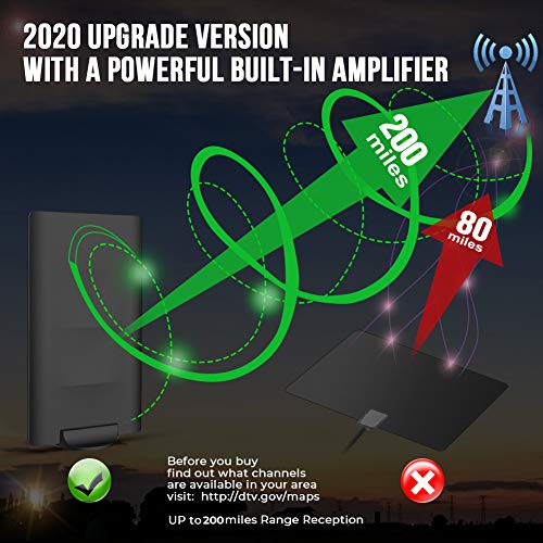 2020 Upgrade Outdoor Indoor TV Antenna Enhance 2X Signal&200Miles Range,Digital HDTV Antenna Amplified with 33ft Long Coax Cable (Black) - Thumbnail 2