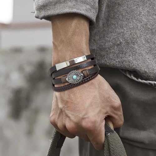 Pulsera de cuero para hombre con diseño en capas miniatura 4