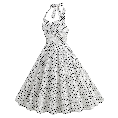 Image of 1950s Dresses for Women Vintage Retro Cocktail Party Swing Dresses Halter Floral Rockabilly 50s Polka Dot Pin up Dress