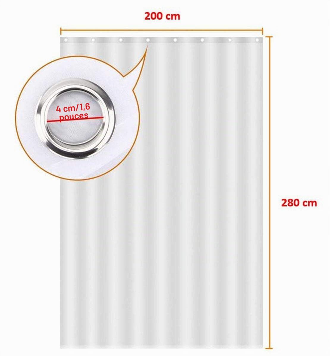 Rideaux voilage grande largeur transparents avec œillets –1 Panneau Blanc- Largeur 200 cm – Hauteur 180 à 280 cm – Rideaux de séjour salon chambre – Art solide (A – 200 x 280 cm)