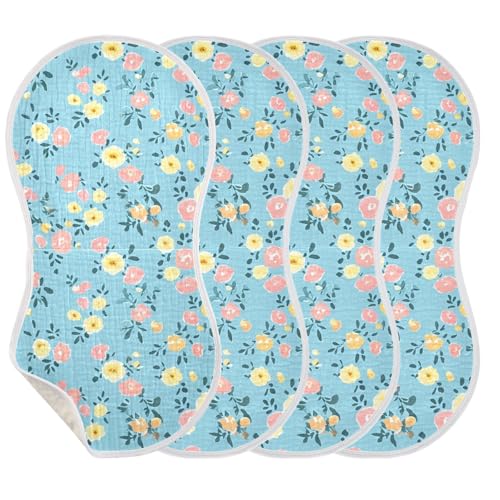Floral Pattern Muslin Burp Cloths 22x11 Inch - 4-Layer Organic Cotton & TPU Waterproof Lining, Absorbent Baby Bibs for Boys/Girls with Hanging Loop3