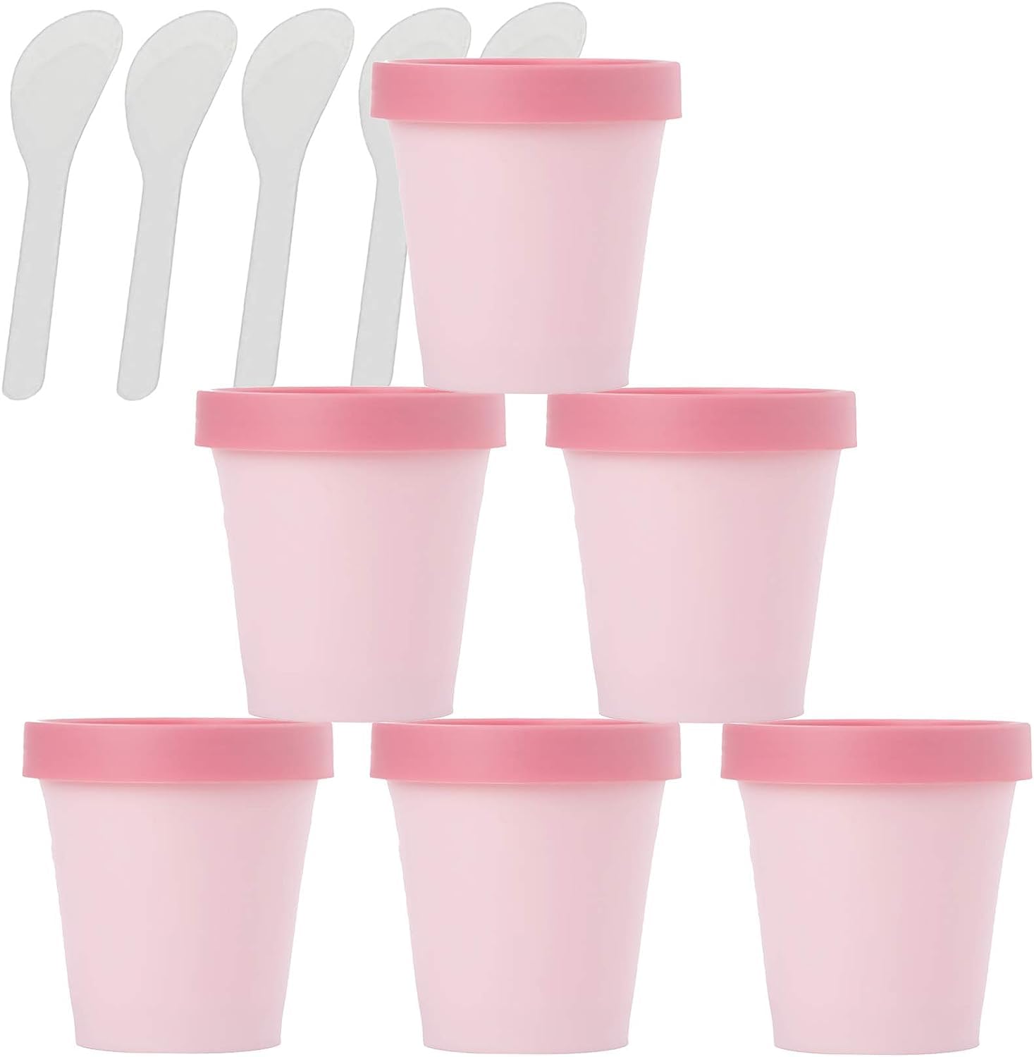 KRXSOBNV Cosmetic Jars, 6 PC Empty 200ml Pink Facial Mask Wide Mouth Plastic Jars, with Lids with Spatula(Pink,200ml)