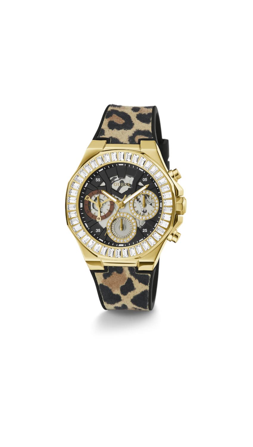 GUESS Reloj multifunción de Silicona con Estampado Animal y Tono Dorado