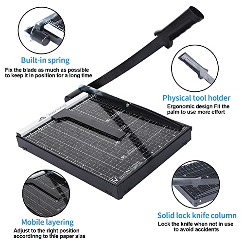 Image of ISDIR Guillotine Paper Cutter 12 inch with Integrated Pressure Bar - Heavy Duty Metal Base, 15 sheet Capacity, Magnetic Guide & Safety Guard - Precision Trimmer for Cardstock, Crafts, DIY, Photos & Office