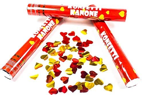100 x Konfetti Kanone Rote und Goldene Herzen 40cm Konfettishooter Party Popper Konfetti Bombe STUWU
