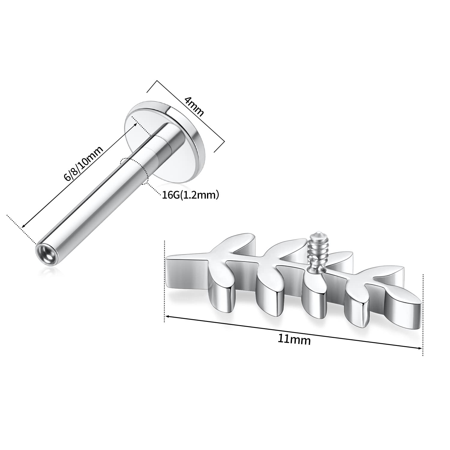 hengkaixuan 16G Titanium Labret Studs - Internally Threaded Flatback - Unisex - Silver - Piercing Jewellery — view 2