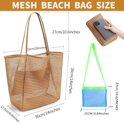 Image of Mesh Beach Tote Bags for Womens, Shoulder Handbag Hobo Pool Bags for Swimming Vacations Summer Essentials