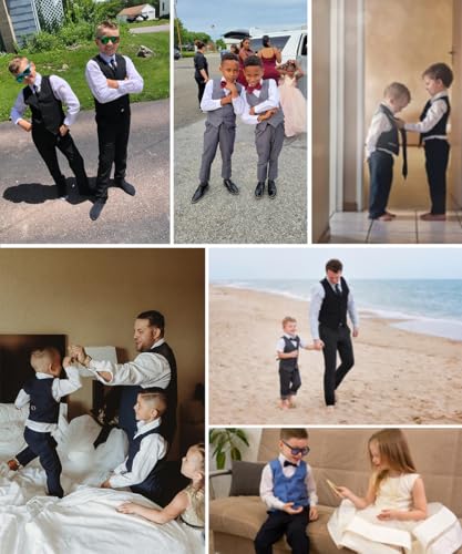 Image of Boys Formal Suit Vest and Pants Set 6 Pieces Suits for Boy Wedding Ring Bearer Outfit for Kids Tuxedo