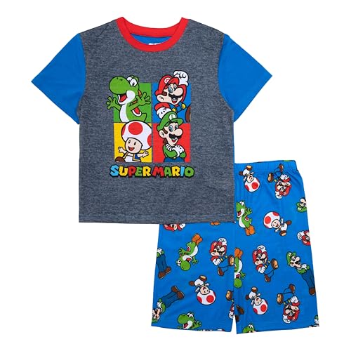 Super Mario Boys’ 2-Piece Pajama Set – Short Sleeve T-Shirt and Shorts Sleepwear for Kids