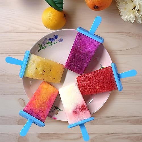 12 Cavities Popsicles Molds, Without BPA Popsicle Molds with Built-in Popsicle Stick, DIY Popsicle Molds with Cleaning Brush and Funnel