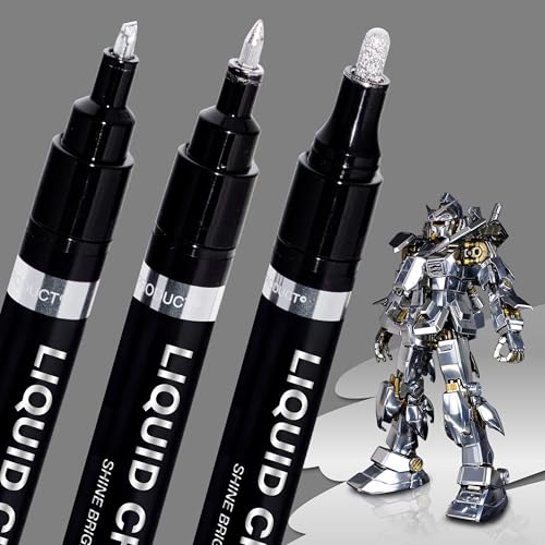 COORIART 3PK Liquid Chrome Markers - Permanent Mirror Chrome Pens, Chrome Paint Pens for Plastic, Metal, Model Painting, Touch Up & Repair Kit, Set of 3 Tips (0.7mm, 1mm, 3mm)