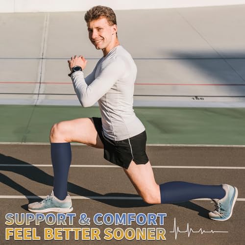 Image of 3 Pairs Knee High Graduated Compression Socks For Women and Men - Best Medical, Nursing, Travel & Flight Socks - Running & Fitness - 15-20mmHg