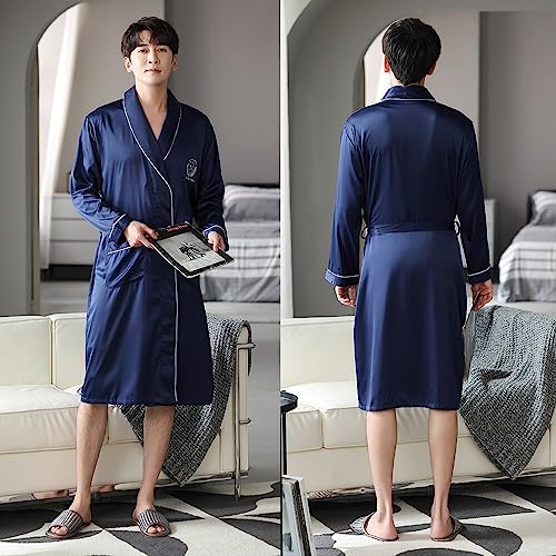 bathrobe Spring Summer Ice Silk Thin Men Bathrobe Casual Shower Robe Smooth Satin Comfortable Soft unisex-adult4
