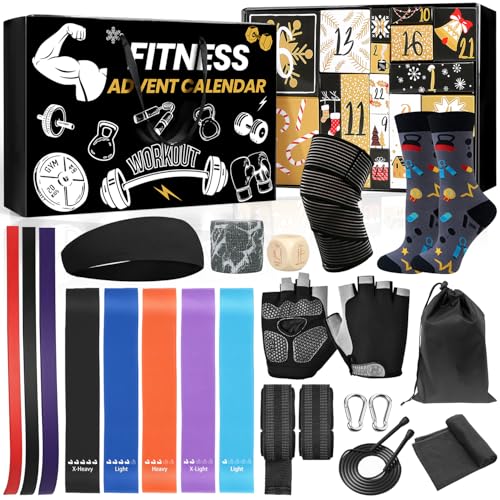 MOVINPE Fitness Gear Advent Calendar 2025, 24 Days of Workout Essentials with Jump Rope, Resistance Bands, Gloves, Headbands & More – Christmas Countdown Gifts for Men, Women & Teens