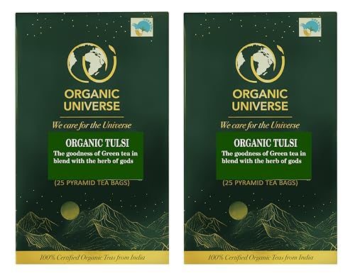 Image of ORGANIC UNIVERSE Tulsi Tea Whole Leaf Tea Combo | Pack of 2, 50 Pyramid Tea Bags | Aromatic Flavours | 100% Organic Ingredients
