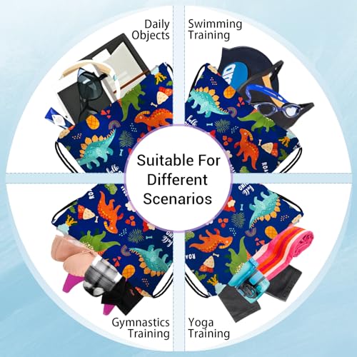 Image of Cartoon Dinosaur Gymnastics Grip Bag Navy Blue Portable Drawstring Storage Pouch Bag Party Favor