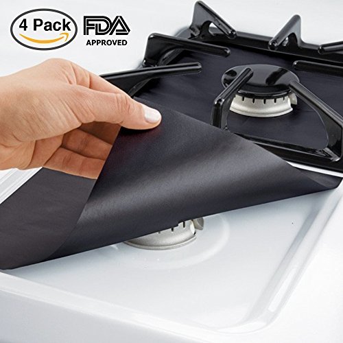 4PCS Reutilizable Protectores de Rango de Gas-Protector de Quemador Stovetop Liner Cover Clean Mat Pad,Revestimiento de la Estufa de Gas de Espesor-Aprobado por la FDA,Antiadherente