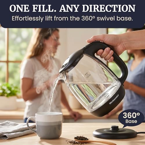 Image of Elite Gourmet EKT1792 1.7L Glass Electric Kettle, Blue LED, 7.2 Cups, Auto Shut-Off, Boil-Dry Protection, 360 Cordless Base, Rapid Boil, Hot Water for Tea Coffee Oatmeal