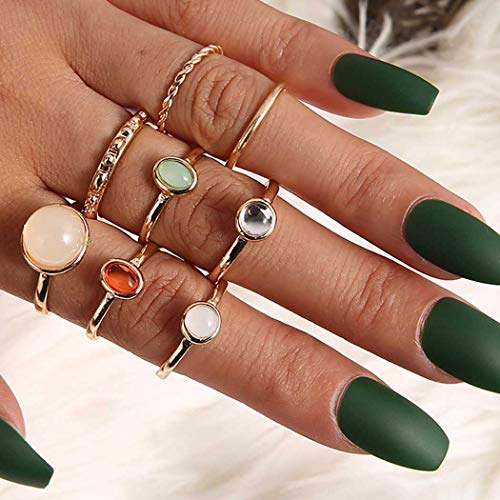 Protuster Boho Opal Rhinestone Knuckle Ring Set Vintage Stackable Joint Midi Finger Rings Set Gold Crystal Hand Accessories Jewelry for Women and Teens Girls (Pack of 8)