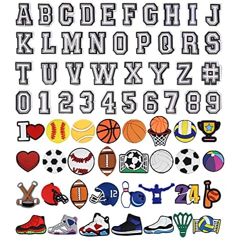 Letters Numbers and Sports Decoration Charms, Basketball Baseball Hockey Softball Soccer Football Gift for Boys Kids Teens and Adults Cover