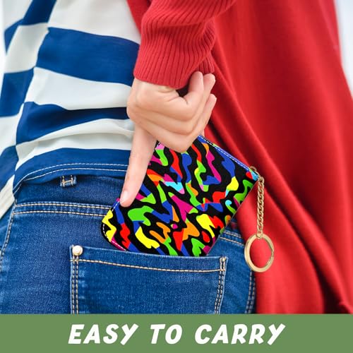 Image of Aiawoxc Credit Card Holder, Small RFID Wallet Slim Leather Card Organizer Case with Zipper and Keychain, Abstract Rainbow Art