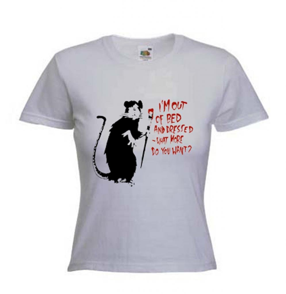 Tribal T-Shirts Womens Banksy I'm Out of Bed Rat T-Shirt (Medium (Dress Size 12), Grey)
