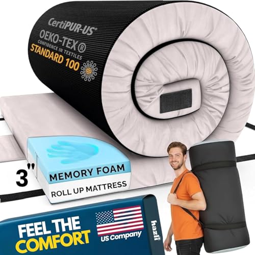 Image of Hazli Matrix AirCell Memory Foam Camping Mattress Pad - CertiPUR-US Roll Up Mattress for Adults - Portable Foam Sleeping Mats for Camping - Camp Cot Sleeping Pad - Floor Sleep Mat Bed Roll for Car RV