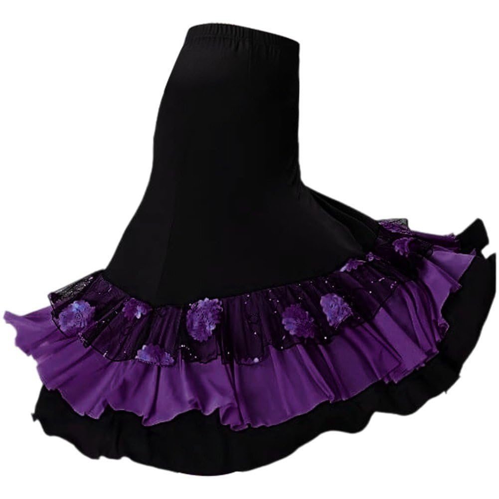 Jupe longue indienne brodée en sequins pour femme : grande jupe ample et fluide de danse de salon