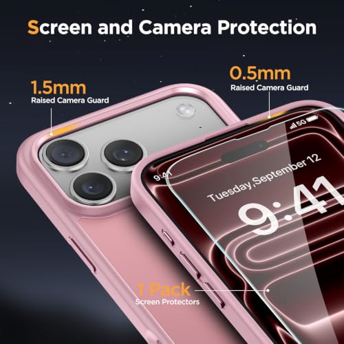 Image of miracase Magnetic for iPhone 17 Pro Hard Shell Case 6.3 inch with Screen Protector, [Compatible with MagSafe] Military-Grade Protection, Anti-Fingerprint, Slim Thin Phone Case for 17 Pro Cover, Pink