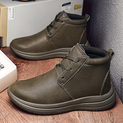Men'S Leather Casual Ankle Boots Retro Round Toe Soft Sole Non-Slip Walking Lace-Up Ankle Boots Suitable For Daily Work Driving2