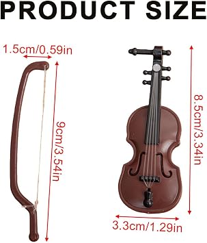 Miniature Violin, Worlds Smallest Violin - Brown Tiny Violin with Bow Stand Support, Musical Ornament Toy Gifts for Decorating Dollhouse Home Offices, White Day