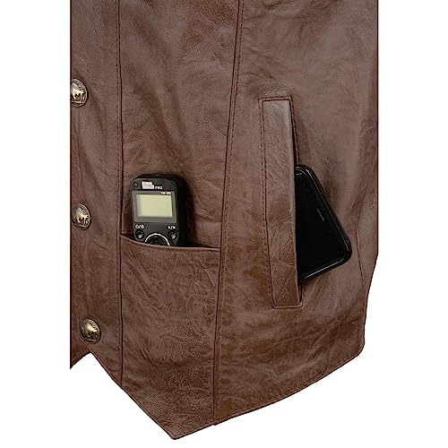 Image of Milwaukee Leather LKM3702 Men's Leather V-Neck Western Style Motorcycle Rider Vest w /Classic Buffalo Snaps Closure