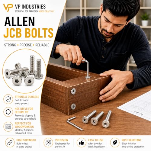Image of By VP INDUSTRIES (Pcs-25) M5x30 mm Allen JCB Flat Head Screw Nickel Finish | Allen Key Furniture Bolt Fastener for Crib, Bunk Bed, Cot & Barrel Bolt Fittings