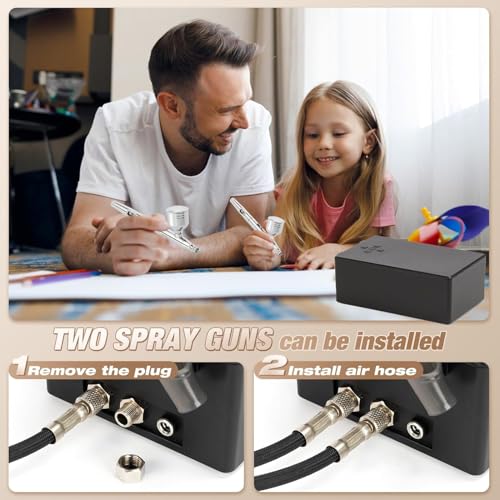 XDOVET Airbrush-set, 55 psi, multifunctioneel, airbrush, dubbele actie, hoog vermogen, luchtcompressor, plus, geschikt voor schoenen, kleding, model, tatoeage, nagels, kunst, tekenen, taartdecoratie - Afbeelding 6