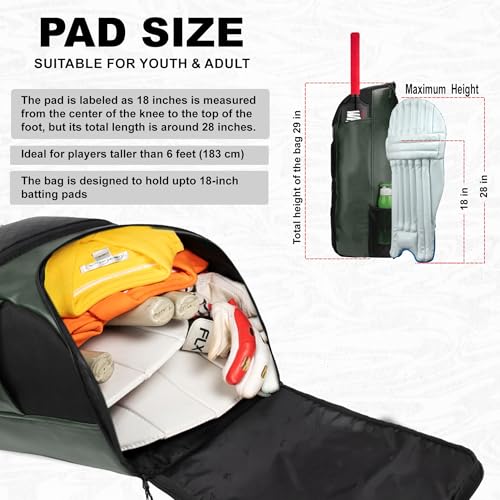 Image of WHACKK Lara 72L | Premium Artificial Vegan Faux Leather Cricket Backpack|KitBag|Adult Size|2 Bat Pocket|Shoe /Helmet Pocket|Fit 18 inch Leg Pad 2 Bottle Holder|Easy Access|Player Senior (Olive Green)