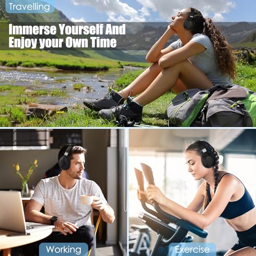 Active Noise Cancelling Headphones, Wireless Over Ear Bluetooth Headphones,100H Play Time Bluetooth Headphone with Microphone,Lightweight and Foldable Comfortable Deep Bass for Work/Gym Black - Image 6