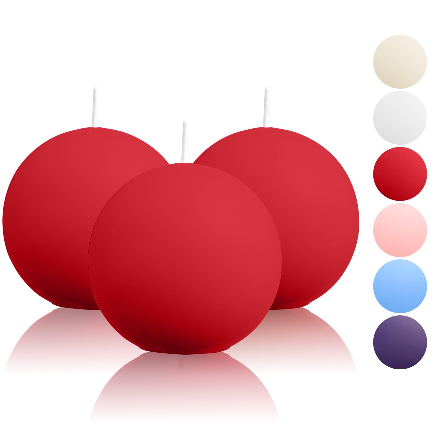 Ball Pillar Candles Set of 3 Red 3Inch Unscented Handpoured Weddings, Home Decoration, (75 Hour)