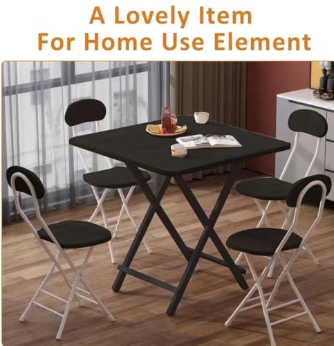 Image of Multi-Purpose Portable & Foldable Wooden Dining Table Desk for Living Room ,Made with Engineered Plywood & Powder Coated Finish for Home & Office Pre-Assembled Black(L*80,B*80,H*75)cm.