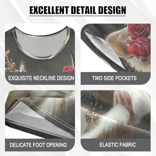 ALAZA Cat Rose Crown Pajamas Set Short Sleeve Cotton Sleepwear Summer Pjs 2 Piece 5-14Y4