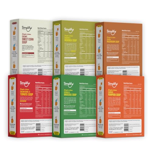 Image of Simplify Foods Instant Soup | Soup-er 6 Pack | 6 Soups-12 Single-Serve Sachets (Each Makes ~125 ml) | Made with Real Ingredients | Just Add Hot Water | Office-Friendly | On-The-Go| Clean Label | 0% Additives or Preservatives